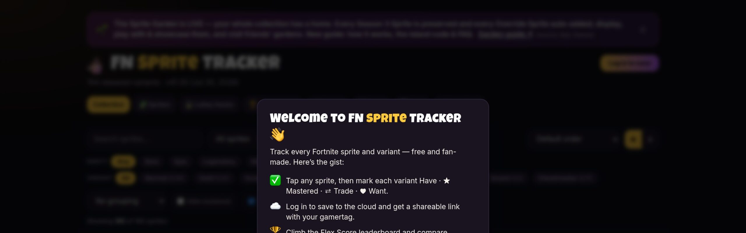 FN Sprite Tracker — desktop view